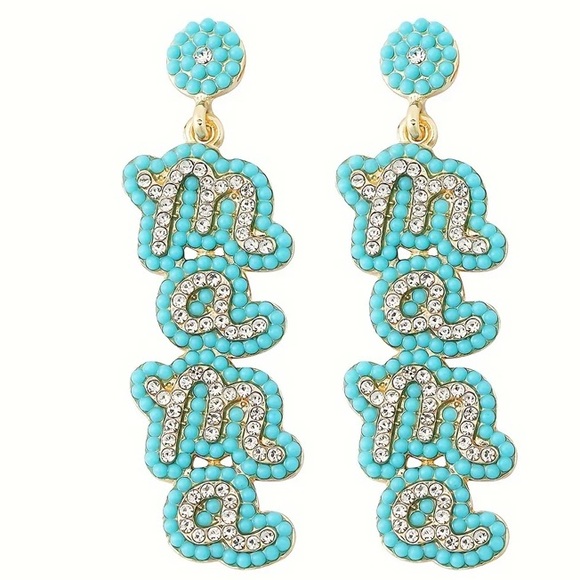 Baby shower Mama blue seed beads and clear rhinestones drop earrings baby boy - Picture 3 of 3